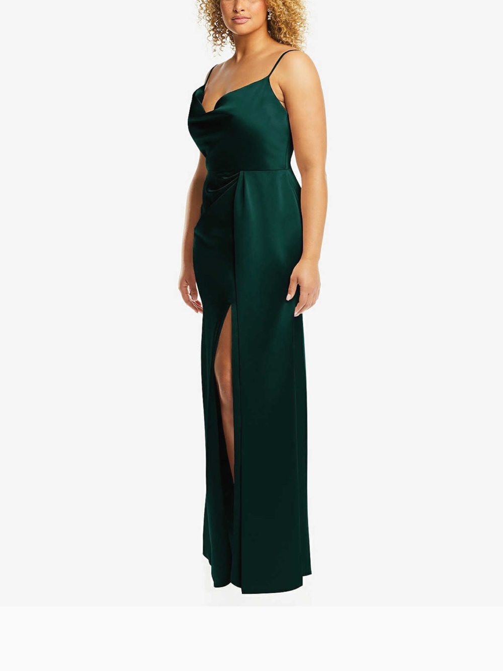 Dessy Collection Vivian Diamond evergreen  Satin Cowl Neck Slit Gown Size 14